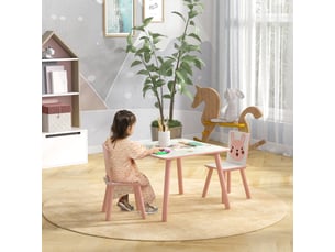 Ensemble table et chaises pour enfants, table pour enfant avec 2 chaises, motif animaux pour chambre à coucher rose