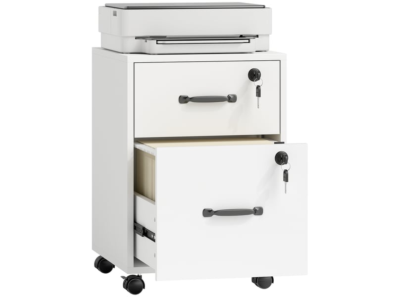  Caisson de bureau mobile à 2 tiroirs sur roulettes blanc 40 x 40 x 54,1 cm  - Conforama A
