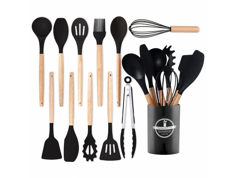  Set de 12 ustensiles de cuisine,meulva,32x10x10 cm,avec support,silicone,noir  - Conforama A