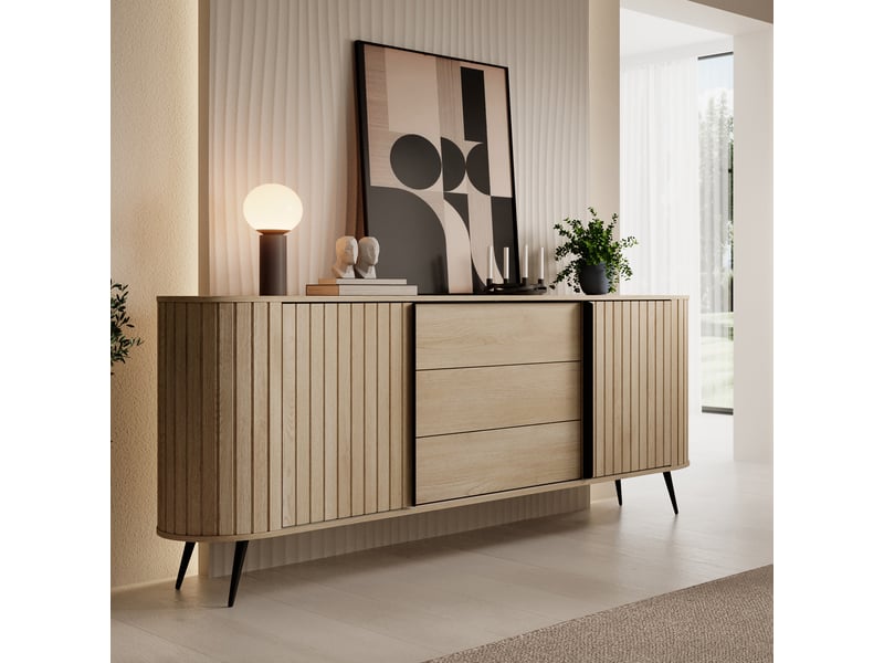  Buffet hanira, commode 3 tiroirs, 196x40x82h cm chêne marron Hanira - Conforama B