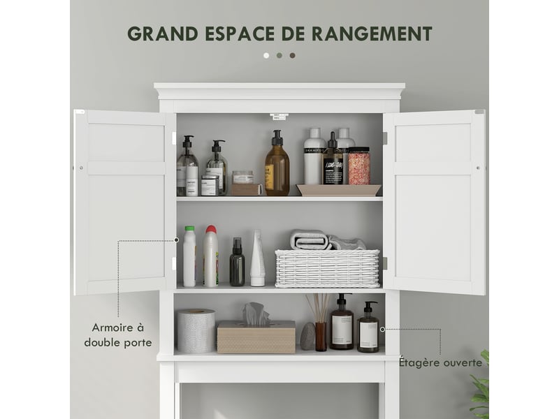  Meuble wc dessus de toilette meuble machine à laver meuble salle de bain placard 2 portes réglables étagères blanc  - Conforama E