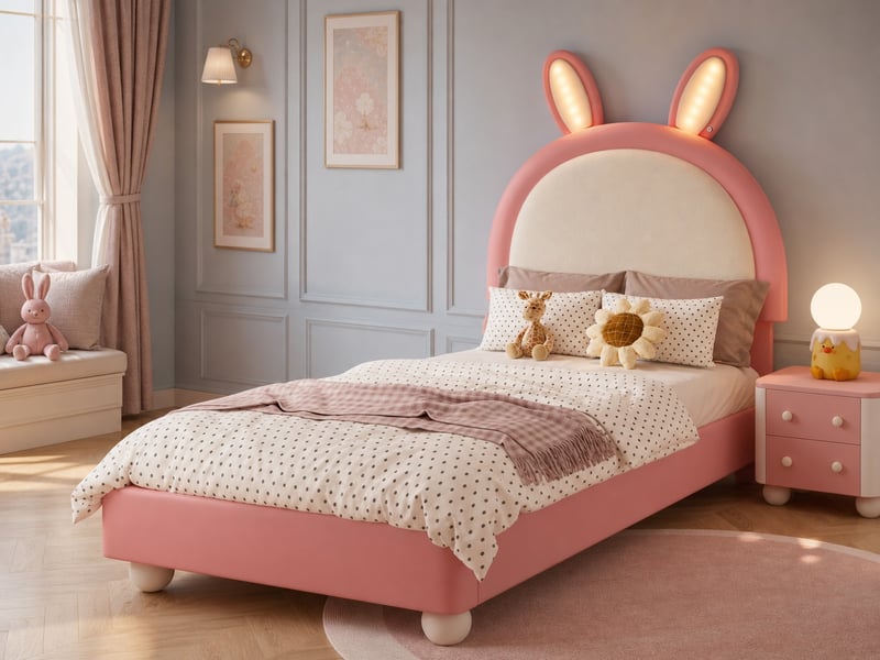  Lit enfant 90x200 cm avec led et bord antichoc en pu rose et blanc  - Conforama B