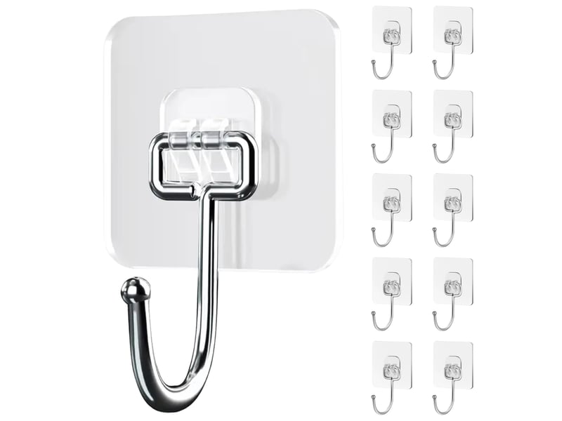  Lot de 10 crochets adhésifs muraux extra solides (max 30 kg) – transparents, étanches, sans traces – idéal pour salle de bain, cuisine, plafond  - Conforama A