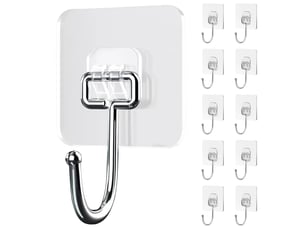 Lot de 10 crochets adhésifs muraux extra solides (max 30 kg) – transparents, étanches, sans traces – idéal pour salle de bain, cuisine, plafond