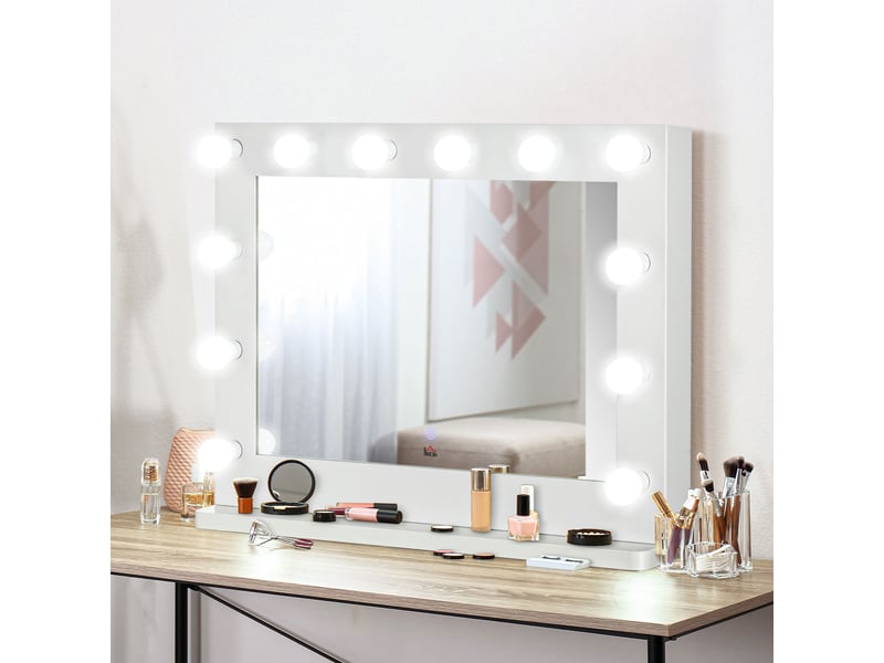  Miroir hollywood avec éclairage, commande tactile, fonction mémoire, 12 lampes led à intensité variable, blanc, 80 x 60 cm  - Conforama B