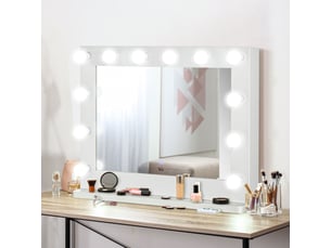 Miroir hollywood avec éclairage, commande tactile, fonction mémoire, 12 lampes led à intensité variable, blanc, 80 x 60 cm