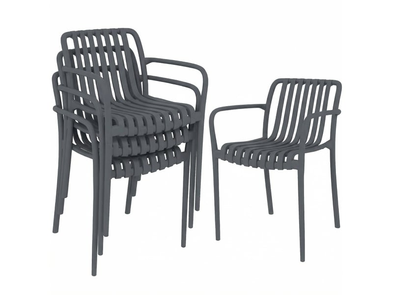 Lot de 4 fauteuils de jardin empilables 55 x 58,5 x 81,5 cm – gris foncé – confort terrasse  - Conforama A