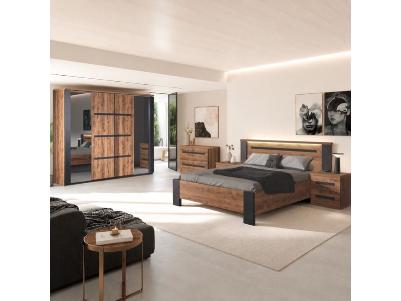  Armoire portes coulissantes 245cm aspect chêne artisan et graphite - andes ANDES - Conforama C