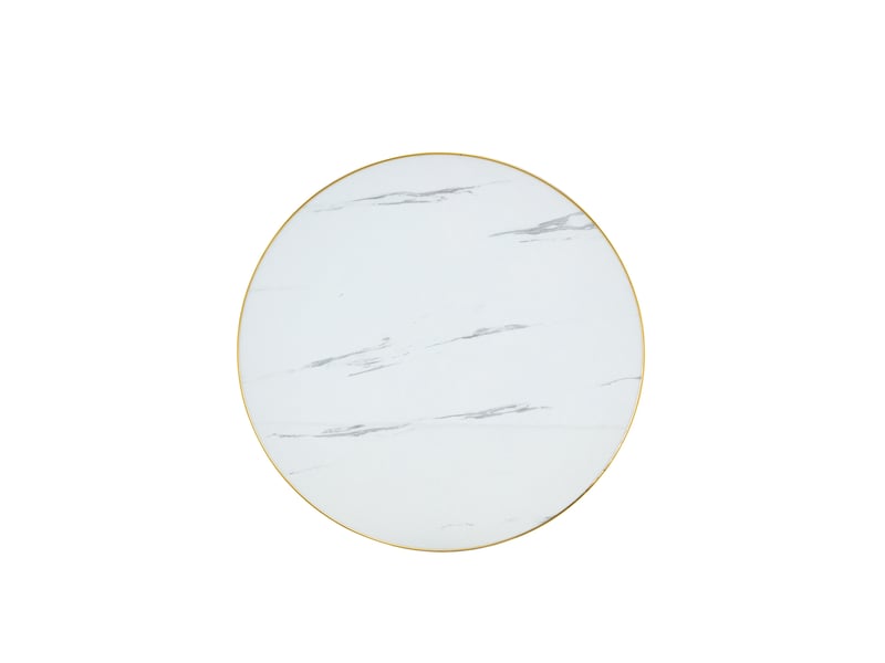  Table basse ronde avec base stable et plateau aspect marbre, style moderne, pour salon, en mdf, blanc, 75 × 71 × 23 cm  - Conforama E