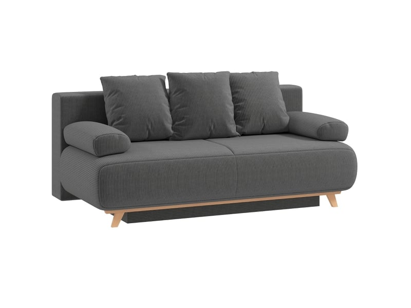  Canapé droit convertible 3 places en velours côtelé gris, dossier réglable, rangement et couchage 188x140 cm  - Conforama A