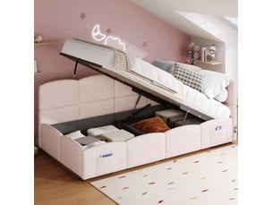 Lit avec rangement 90x200 cm <strong>HAVRYA</strong>  <strong></strong> coloris rose