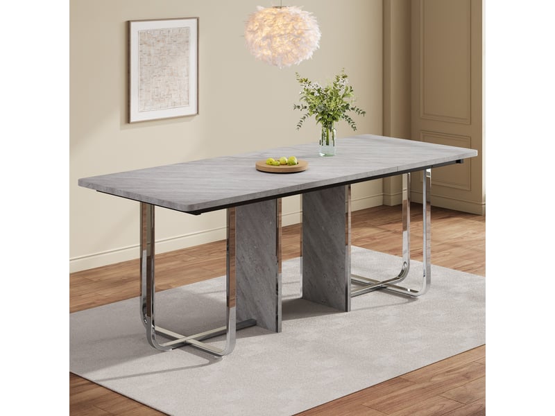 Table à manger 180x80 cm, grande table rectangulaire 6 personnes, pieds métal, structure stable Fay Lum - Conforama B
