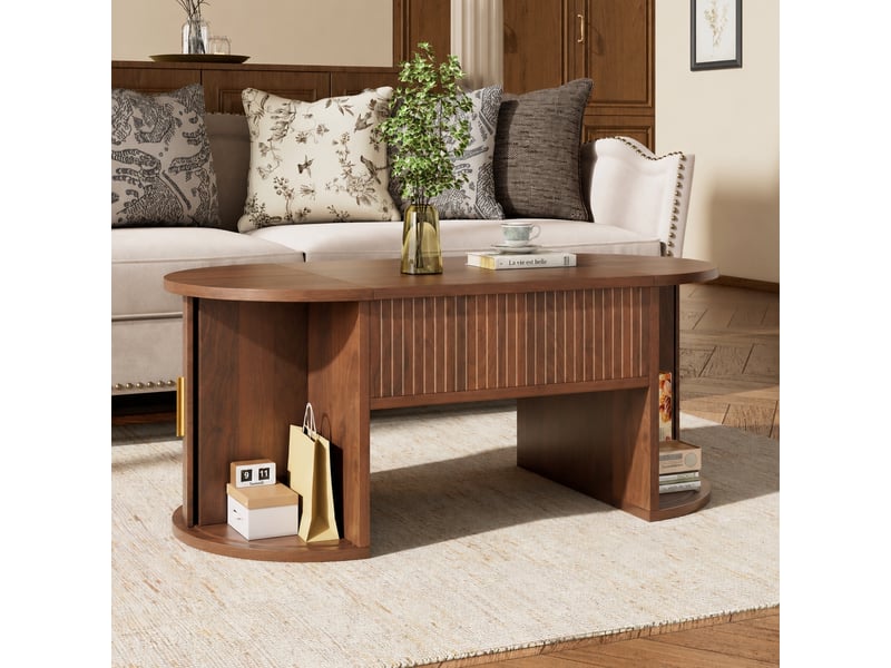  Table basse ovale relevable en mdf effet noyer pour télétravail, 100 x 50 cm  - Conforama B