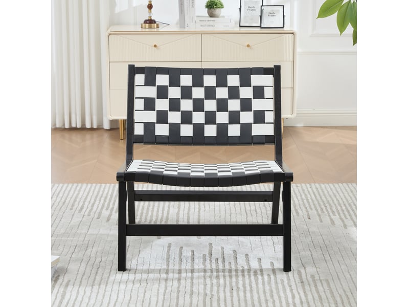  Fauteuil sans accoudoirs tressé 71x66x72 cm en pu noir et blanc  - Conforama B