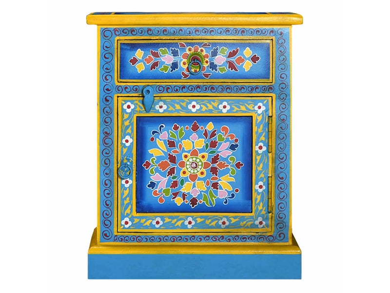  Table de chevet - cabinet de chevet - table de nuit bois de manguier turquoise peinture à la main  - Conforama B