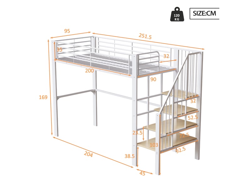  Lit mezzanine 90x200 cm avec escalier et rangement coloris blanc  - Conforama C