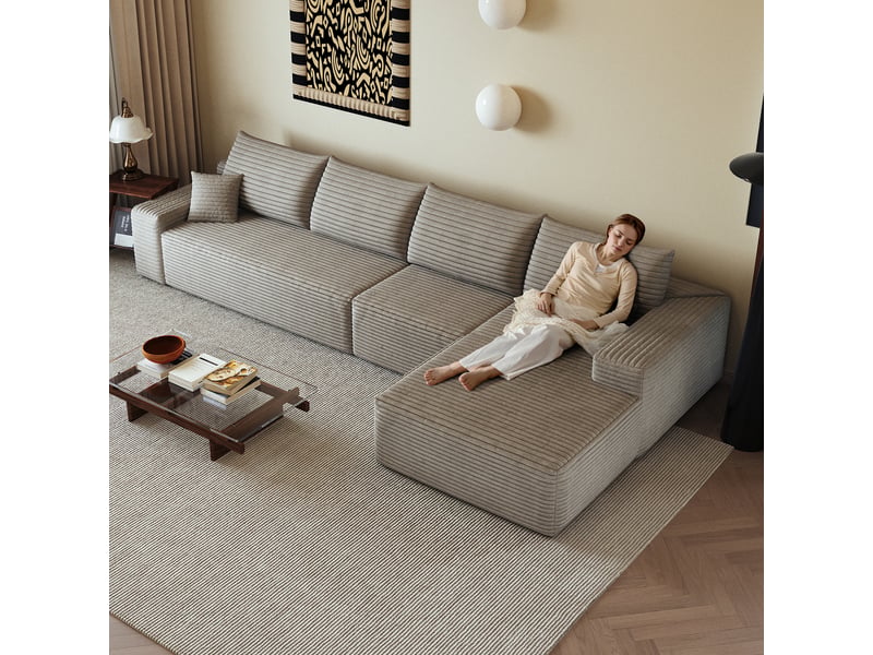 Canapé d'angle, canapé modulable, design moderne, 340 cm, pour salon, chambre, appartement, camel, livré monté, assise profonde  - Conforama C