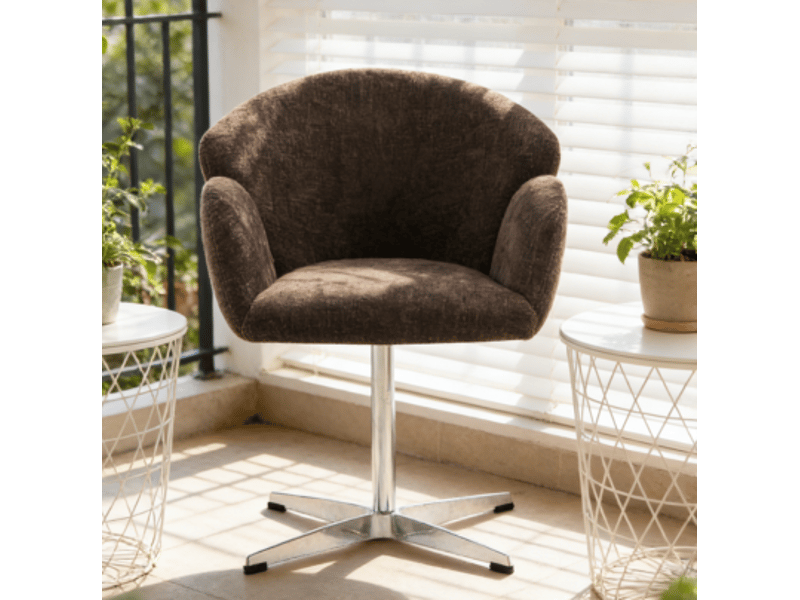  Chaise de salle à manger pivotante 360° en velours marron avec piètement en acier inoxydable brillant, 64 x 64 x 78 cm  - Conforama B
