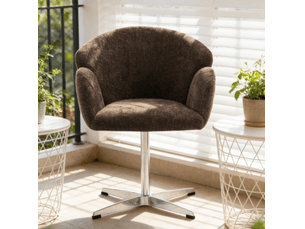 Chaise de salle à manger pivotante 360° en velours marron avec piètement en acier inoxydable brillant, 64 x 64 x 78 cm