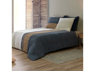 Parure housse de couette 260x240cm + 2 taies motif rayé bleu et beige 100% coton - orman
