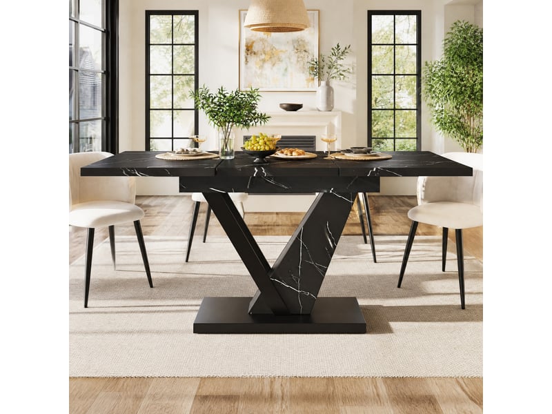 Table à manger extensible 120 à 160 cm, mdf effet marbre noir et métal  - Conforama D