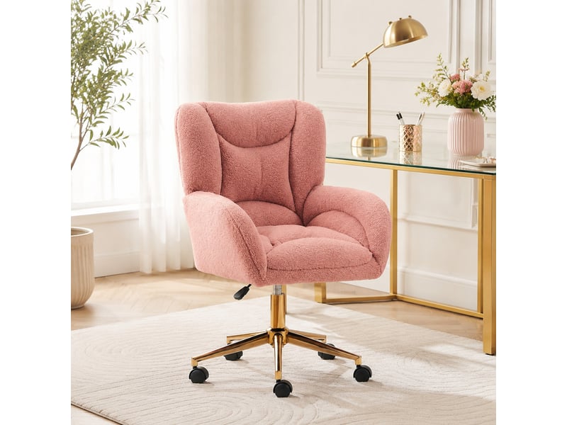  Chaise de bureau pivotante 360° à hauteur réglable - lpospi - dossier ergonomique, tissu teddy - rose  - Conforama C