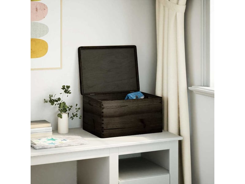 Boîte de rangement, coffre avec couvercle et poignées noir bois pin massif shl79336 - Conforama C