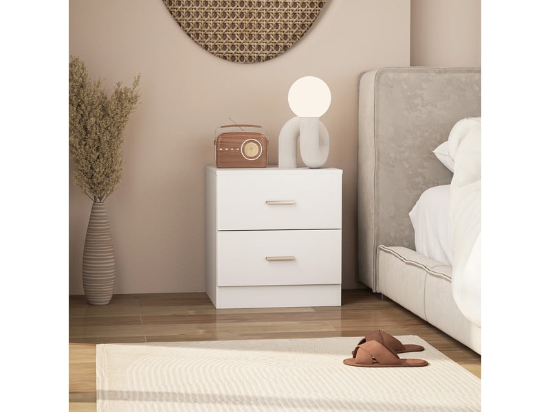  Table de chevet avec 2 tiroirs poignée en alliage d'aluminium style contemporain blanc 45 x 39,5 x 49 cm  - Conforama W
