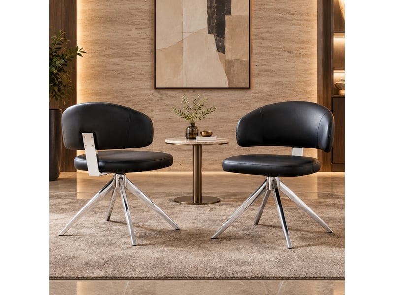  Chaise de bureau pivotante 360° avec dossier rembourré  - pieds métalliques antidérapants, pu noir  - Conforama C