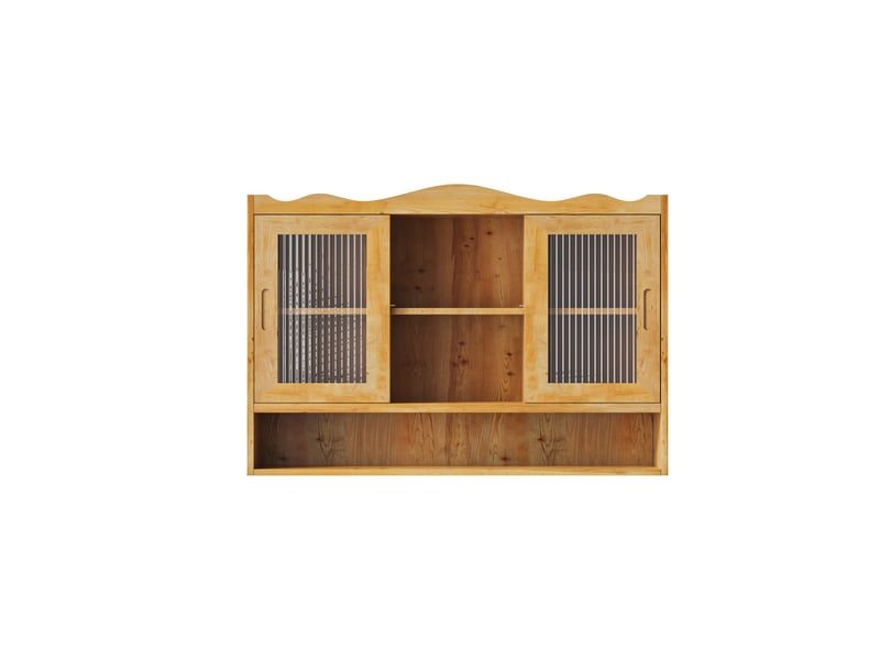  Armoire murale avec 2 portes coulissantes, 3 niveaux et étagères amovibles, en bois naturel, 90 × 20 × 60 cm  - Conforama A