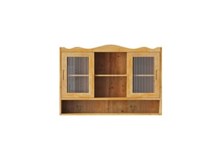 Armoire murale avec 2 portes coulissantes, 3 niveaux et étagères amovibles, en bois naturel, 90 × 20 × 60 cm