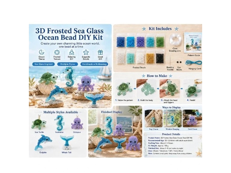  Kit diy bracelets en perles de verre dépoli, bijoux inspirés de la mer avec breloques, loisirs créatifs adultes et ados  - Conforama C