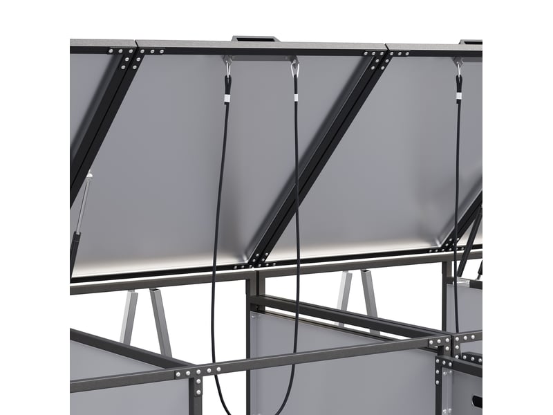 Coffre pour bacs à déchets 262x79x116 cm 4 compartiments couvercles hydrauliques métal noir - Conforama D