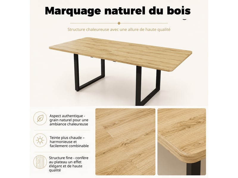  Table à manger extensible 140/180/220 x 80 cm, 6 à 10 personnes, bois naturel Jamama eleni - Conforama R