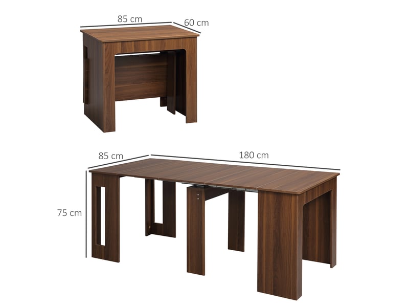  Table à manger extensible avec plateau rabattable et roulettes en panneaux de particules marron pour salle à manger  - Conforama D