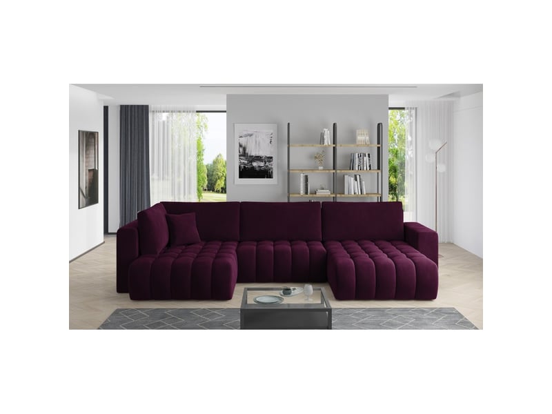  Canapé d'angle bonita convertible 6 places violet foncé effet velours – droit – 350x175cm  - Conforama B