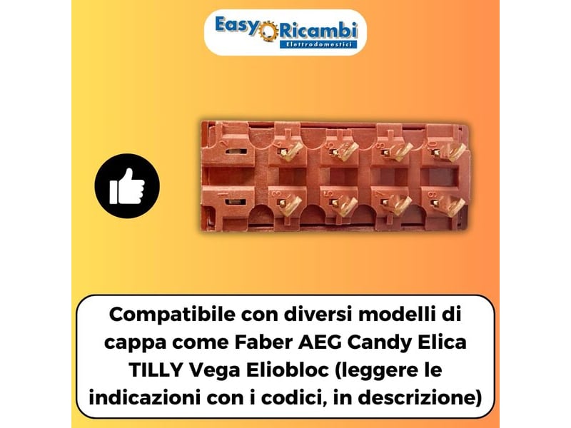  Interrupteur de vitesse pour moteur d'extracteur à 8 contacts et 4 positions, compatible avec faber, aeg, candy, elica  - Conforama E