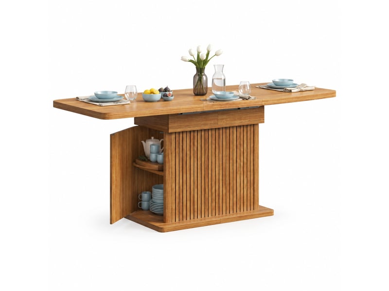 Table à manger extensible 120-160 x 80 cm – marron foncé aspect bois – rangement central intégré discret - Conforama A
