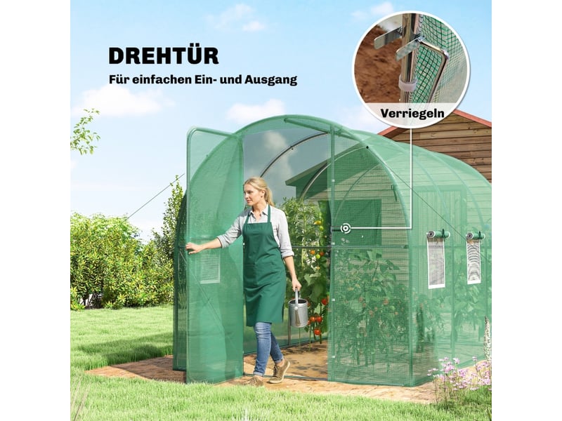  Serre en film - 3x2x2 m - porte battante verrouillable - 6 fenêtres en filet - polyéthylène - cadre en acier galvanisé 300x200x200cm - Conforama E