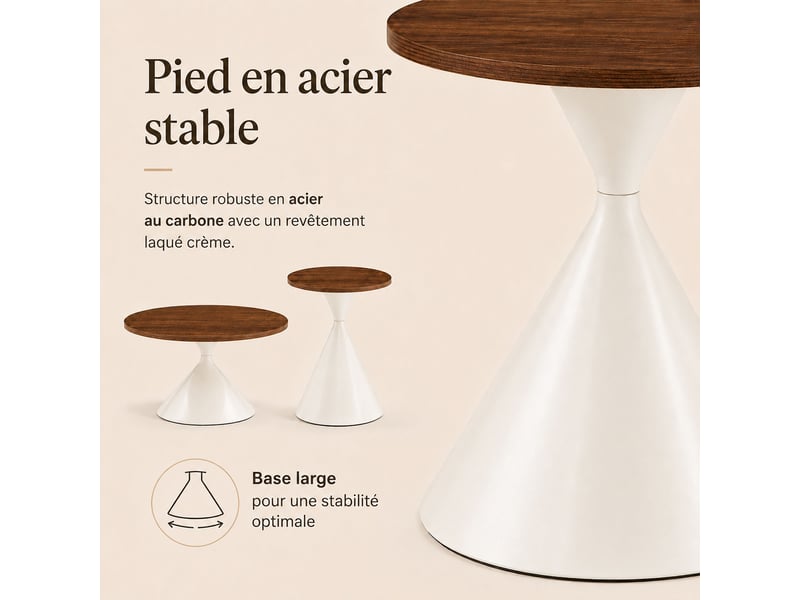  Lot de 2 tables basses gigognes rondes en brun et blanc et design conique en métal  - Conforama E