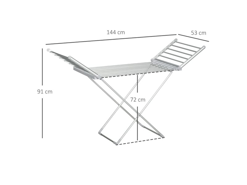 Étendoir chauffant pliable 144 x 53 x 91 cm – argent – 2 volets rabattables - Conforama C