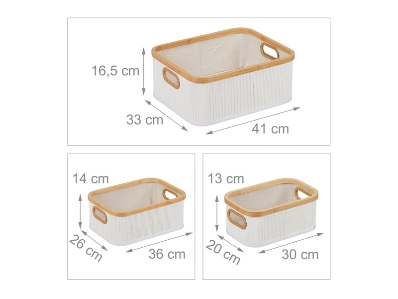  Lot de 3 paniers de rangement empilables design moderne 40 x 30 x 30 cm en bambou naturel 13_0011689  - Conforama B