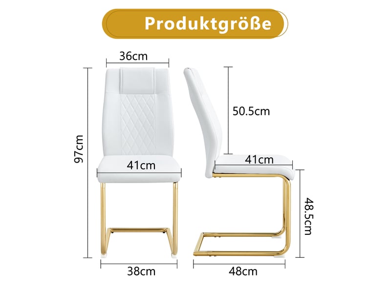  Chaises de salle à manger lot de 4 avec dossier ergonomique et pieds antidérapants en pu blanc et métal doré  - Conforama C