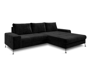 Canapé d'angle droit convertible <strong>AX LIVING </strong> <strong>Artemia</strong> 4 places Velours noir avec coffre de rangement