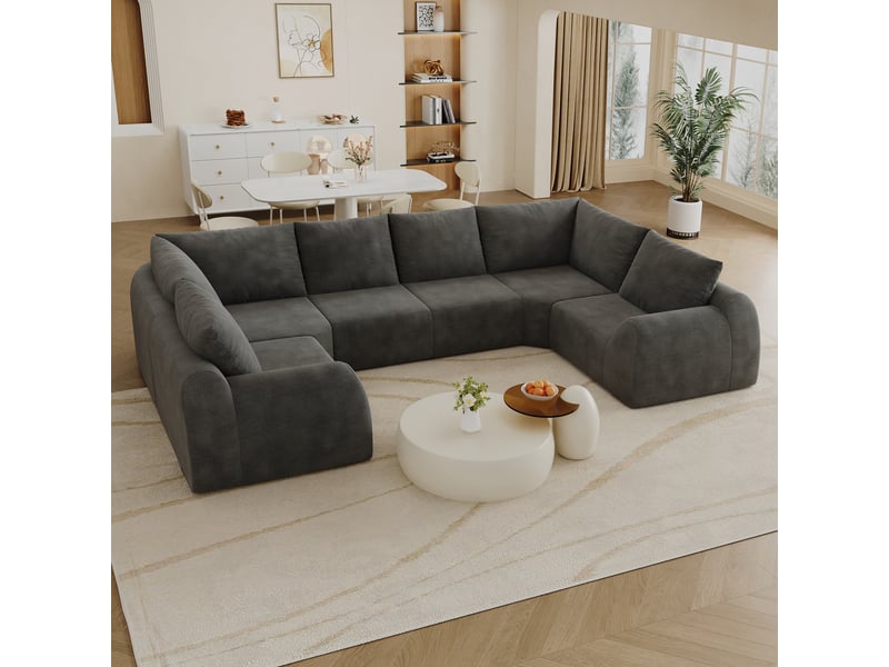  Canapé panoramique en u sans montage  - mousse haute élasticité, tissu chenille gris foncé  - Conforama C