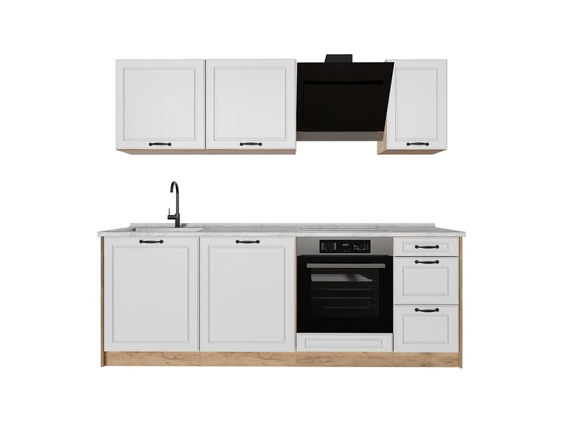  Vicco cuisine, blanc campagnechêne doré, 220cm plan de travail marbre  - Conforama A