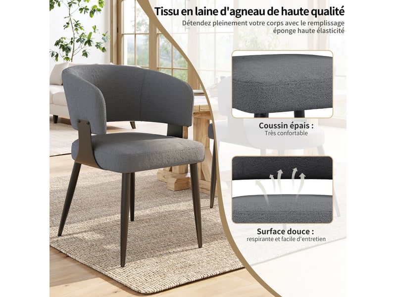  Chaise de salle à manger - truxen8 - flanelle - dossier courbé - lot de 2  - Conforama R