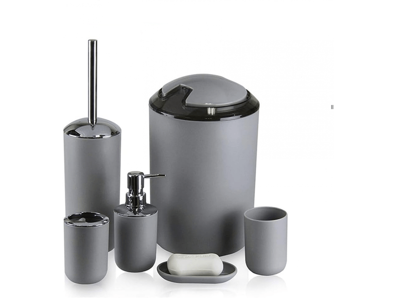 Ensemble d'accessoires de salle de bain 6 pièces avec poubelle, distributeur de savon, porte-savon, gris - Conforama B