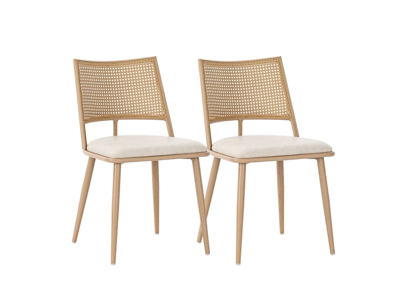  Lot de 6 chaises de salle à manger avec assise en pu et dossier en rotin beige  - Conforama A