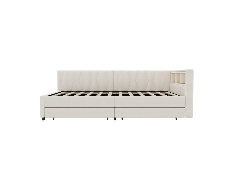 Lit banquette beige 90x200 cm, 2 tiroirs, led, usb-c et rangement intégré  - Conforama A